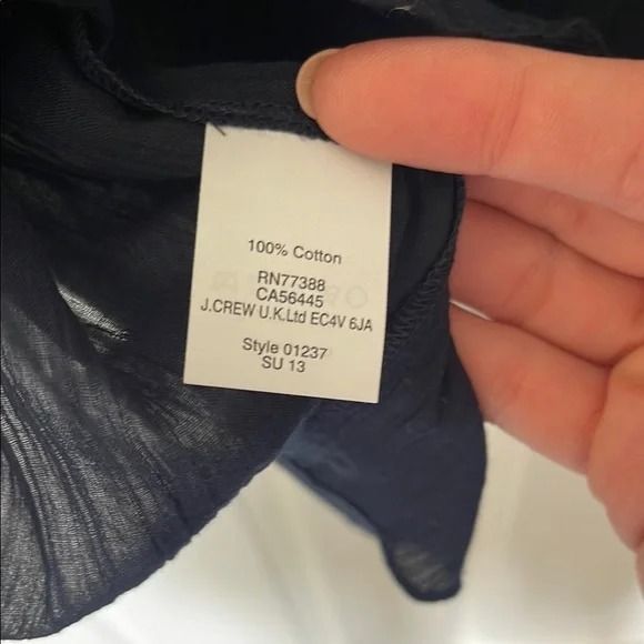 J. Crew Sheer Navy Blue Summer Long Sleeve Lace Blouse - Picture 5 of 7